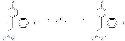 Benzenebutanoic acid, 4-hydroxy-γ-(4-hydroxyphenyl)-γ-methyl- can be used to produce 4,4-bis-(4-hydroxy-phenyl)-valeric acid methyl ester by heating